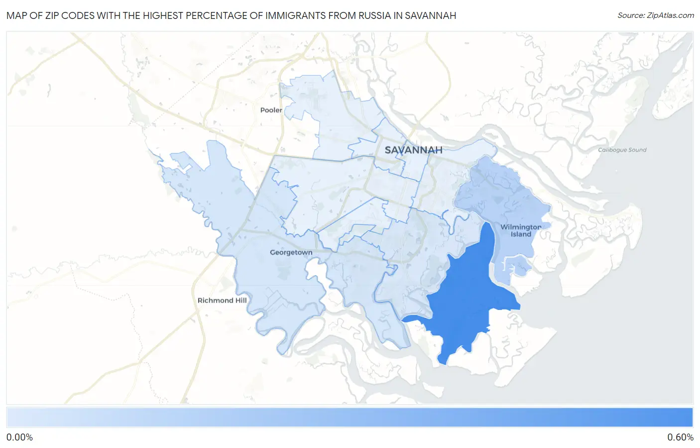 Zip Codes with the Highest Percentage of Immigrants from Russia in Savannah Map