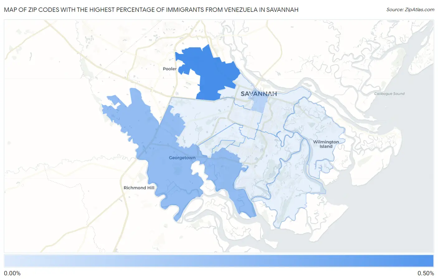 Zip Codes with the Highest Percentage of Immigrants from Venezuela in Savannah Map