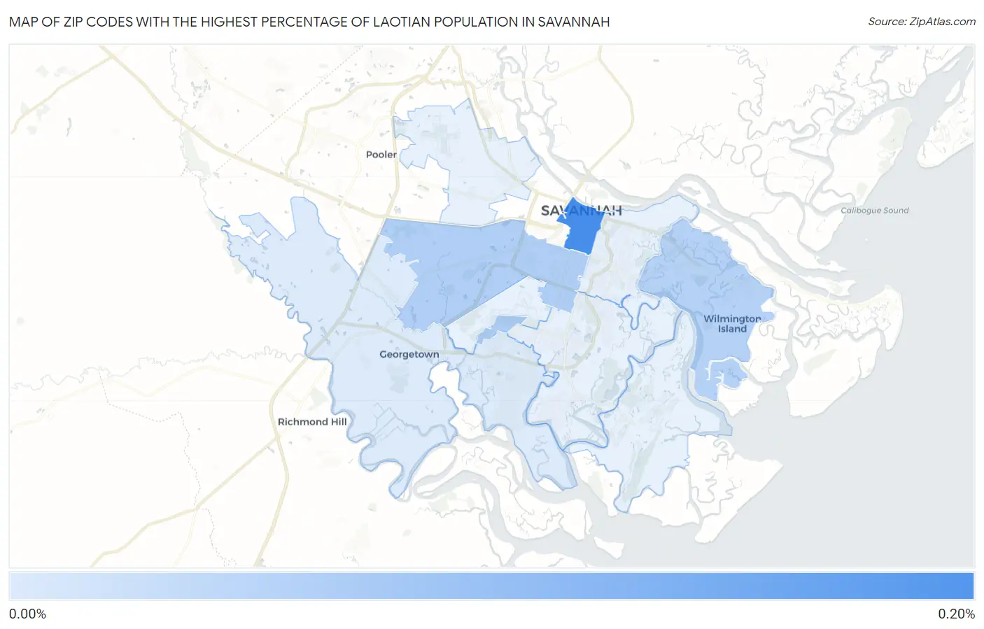 Zip Codes with the Highest Percentage of Laotian Population in Savannah Map