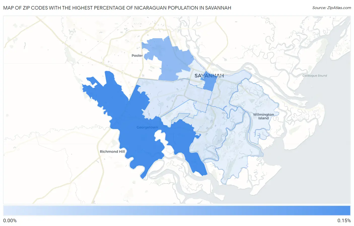 Zip Codes with the Highest Percentage of Nicaraguan Population in Savannah Map