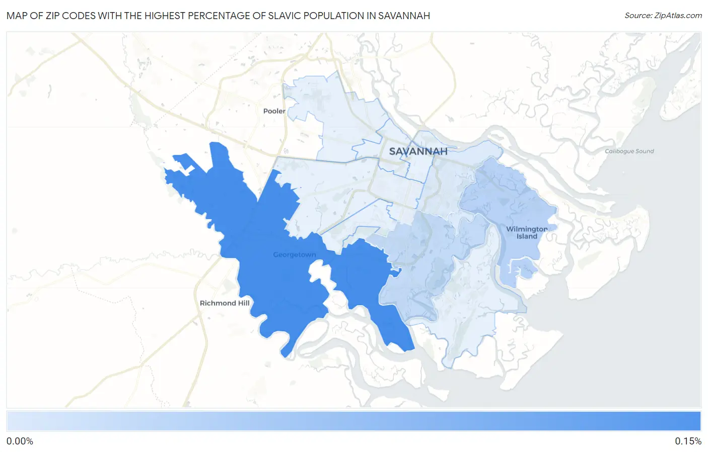 Zip Codes with the Highest Percentage of Slavic Population in Savannah Map