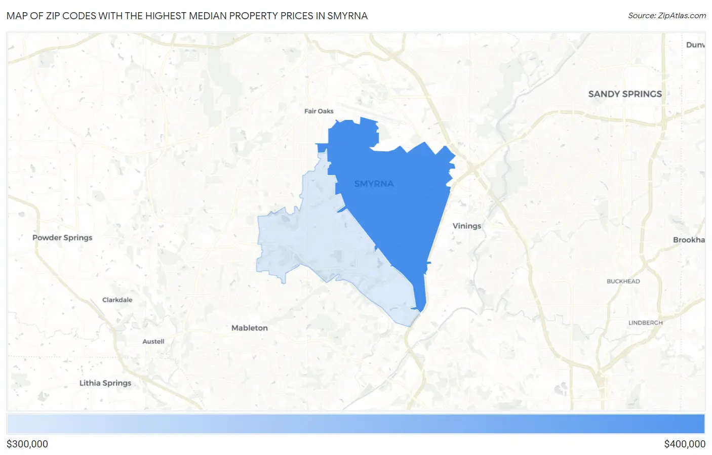 Zip Codes with the Highest Median Property Prices in Smyrna Map