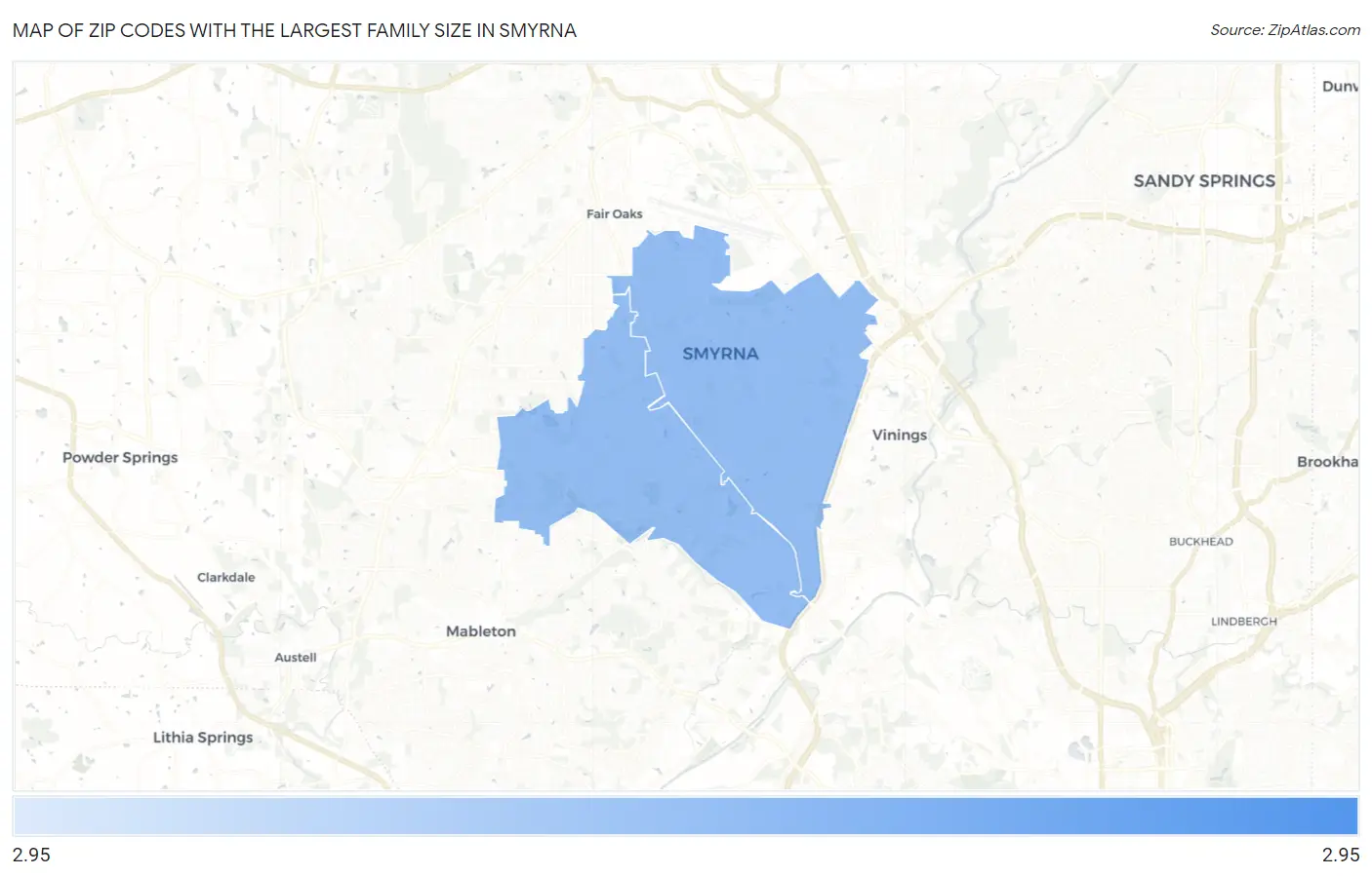 Zip Codes with the Largest Family Size in Smyrna Map