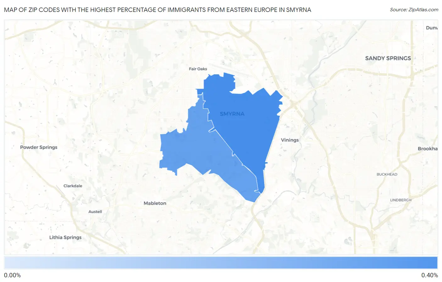 Zip Codes with the Highest Percentage of Immigrants from Eastern Europe in Smyrna Map