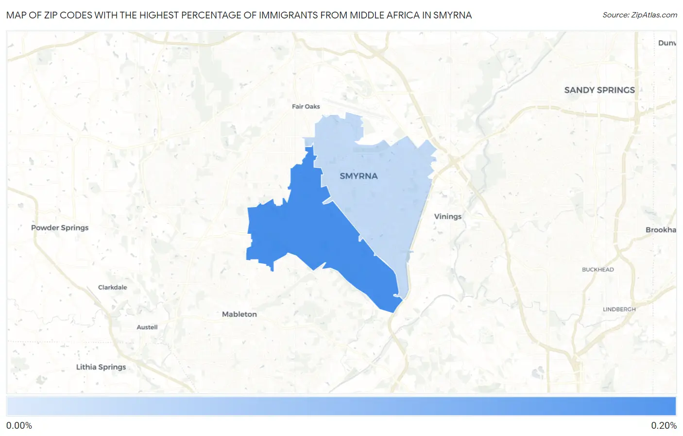 Zip Codes with the Highest Percentage of Immigrants from Middle Africa in Smyrna Map
