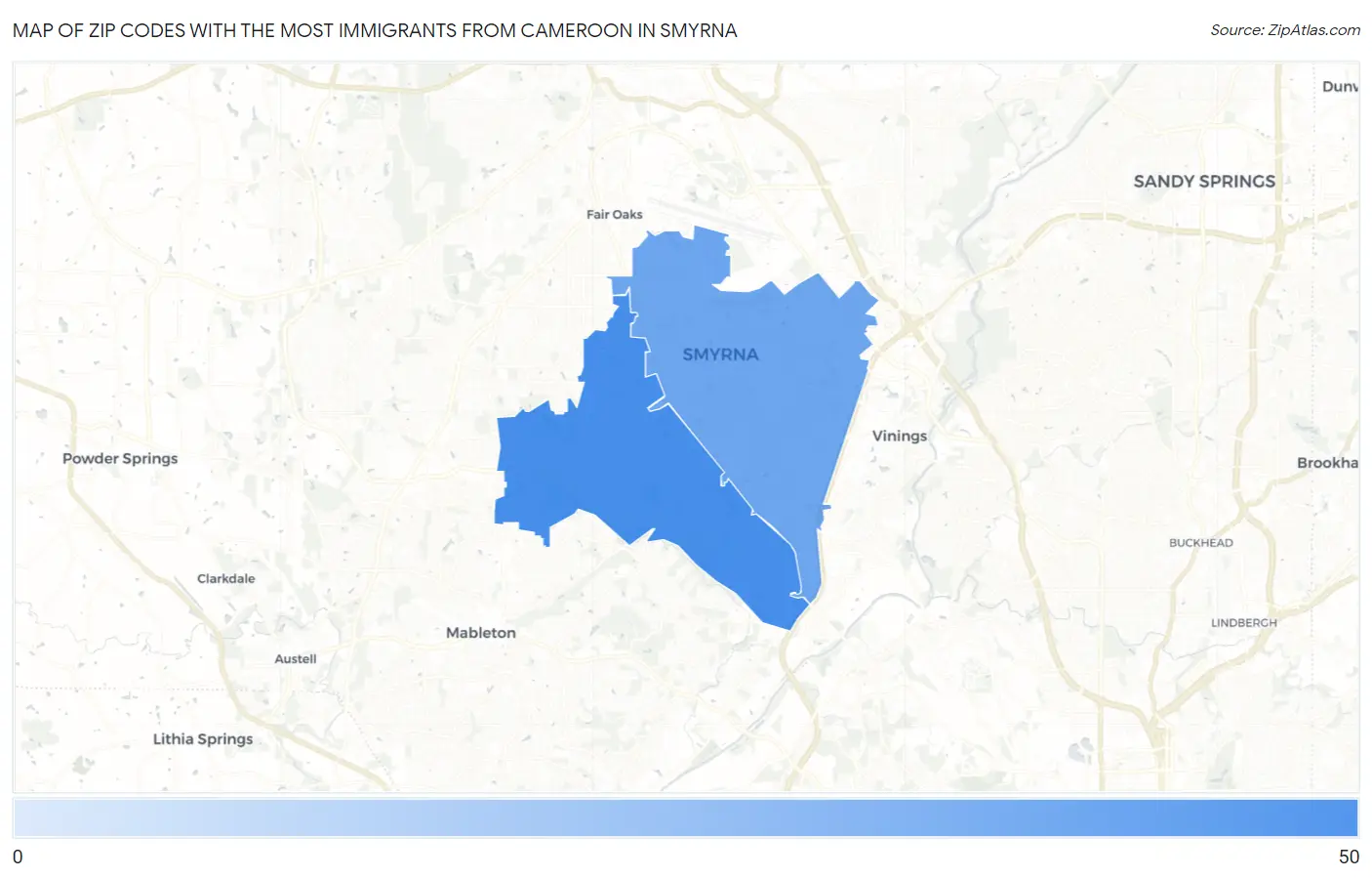 Zip Codes with the Most Immigrants from Cameroon in Smyrna Map
