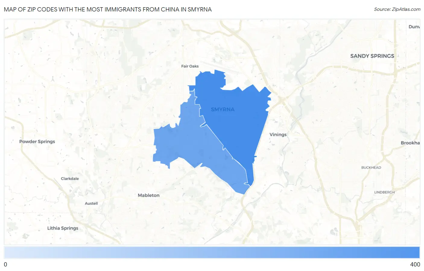 Zip Codes with the Most Immigrants from China in Smyrna Map