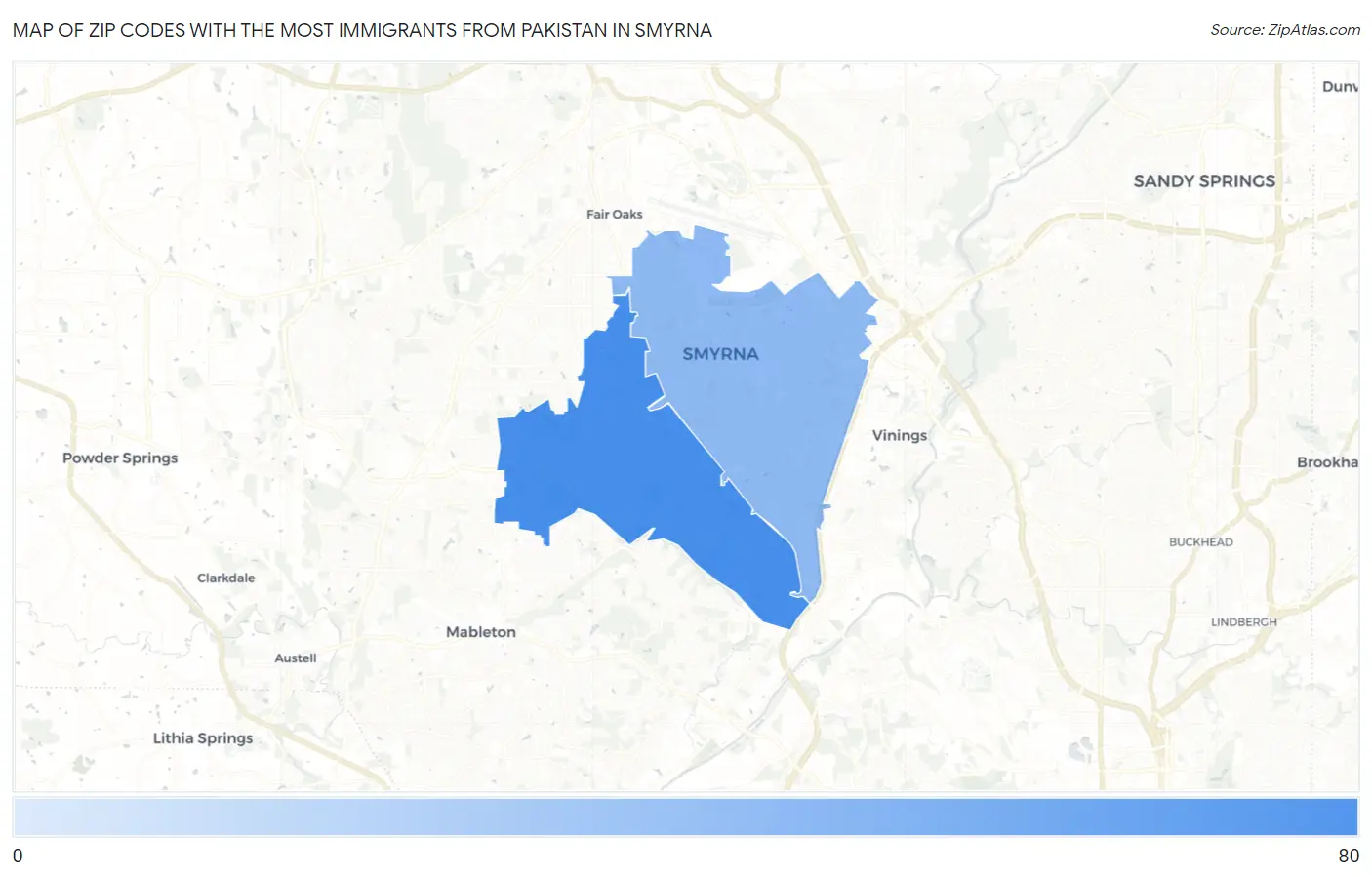 Zip Codes with the Most Immigrants from Pakistan in Smyrna Map