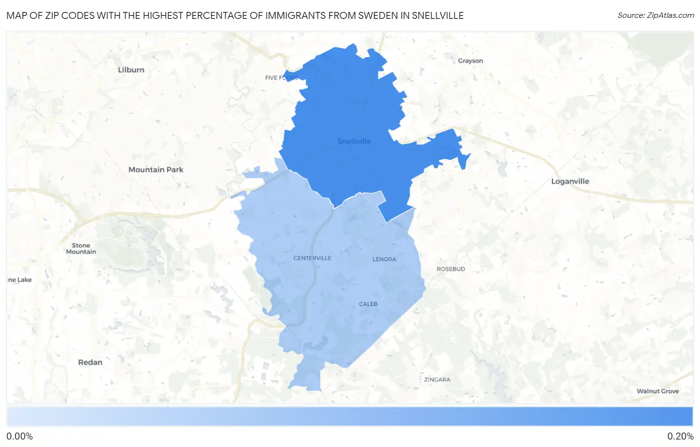 Zip Codes with the Highest Percentage of Immigrants from Sweden in Snellville Map