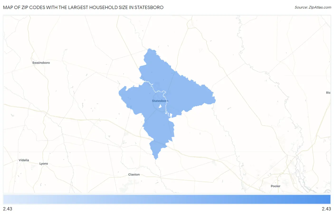 Zip Codes with the Largest Household Size in Statesboro Map