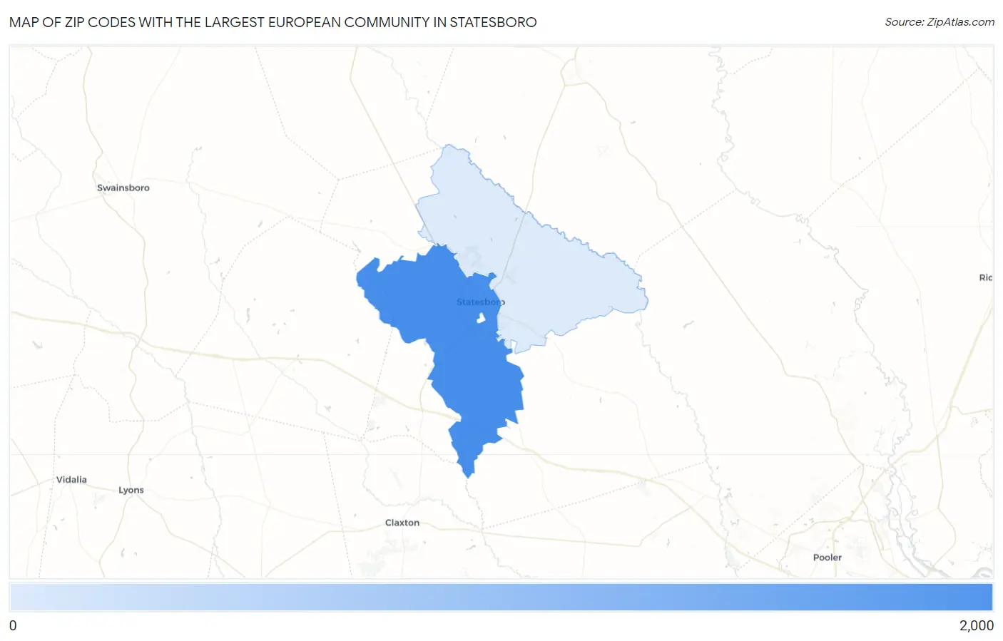 Zip Codes with the Largest European Community in Statesboro Map