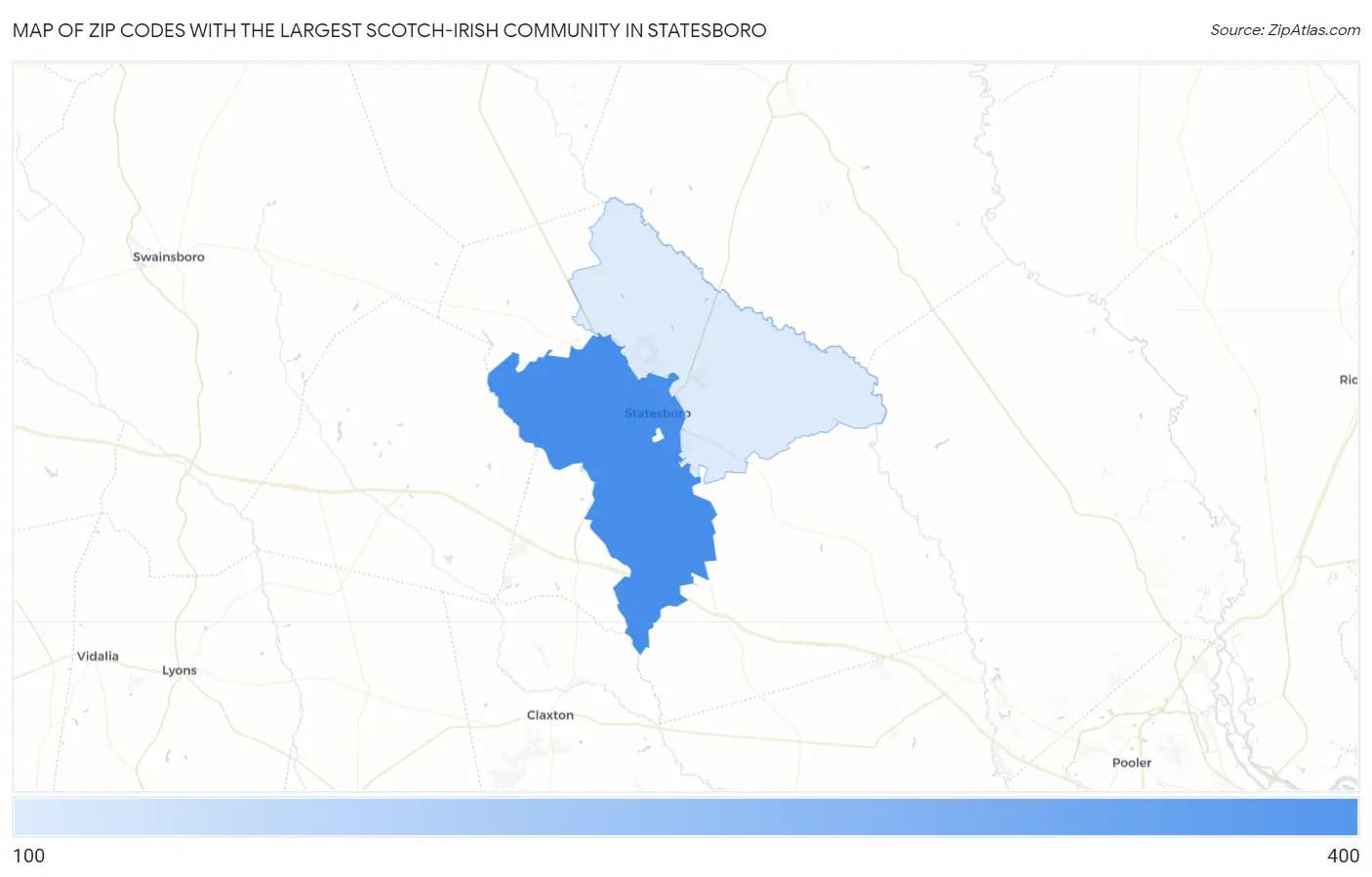 Zip Codes with the Largest Scotch-Irish Community in Statesboro Map