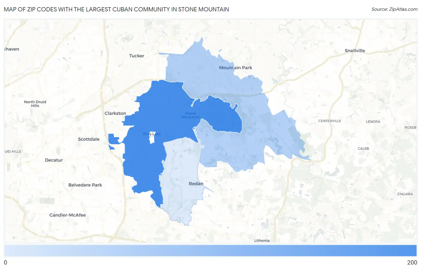 Zip Codes with the Largest Cuban Community in Stone Mountain Map