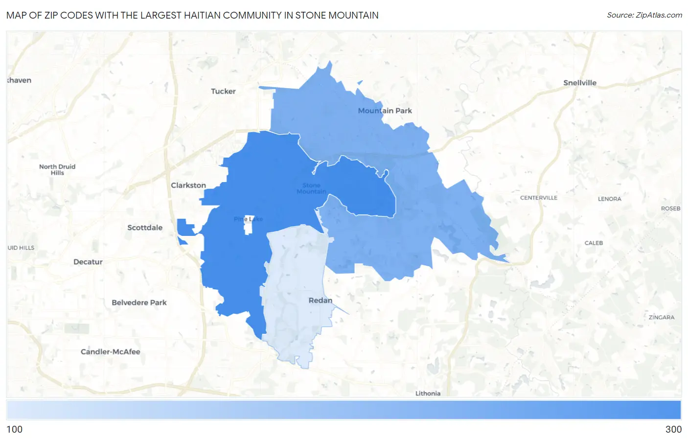 Zip Codes with the Largest Haitian Community in Stone Mountain Map
