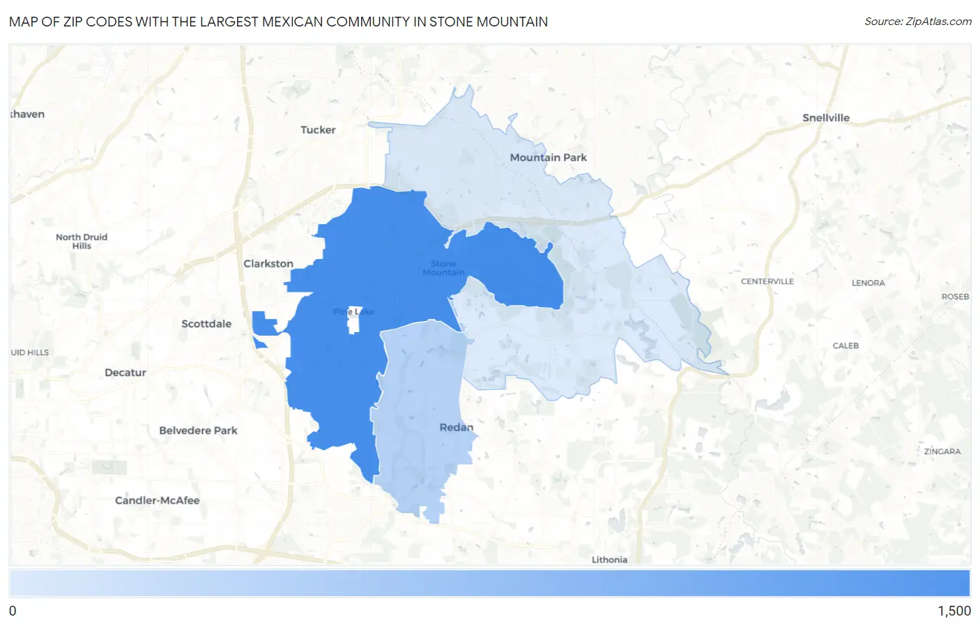 Zip Codes with the Largest Mexican Community in Stone Mountain Map