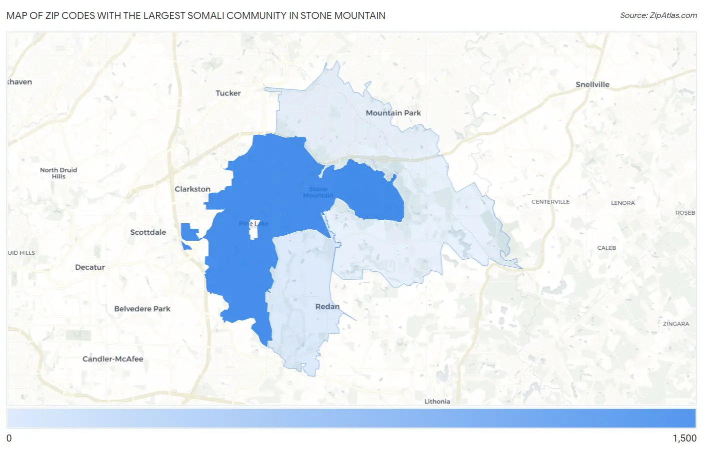 Zip Codes with the Largest Somali Community in Stone Mountain Map