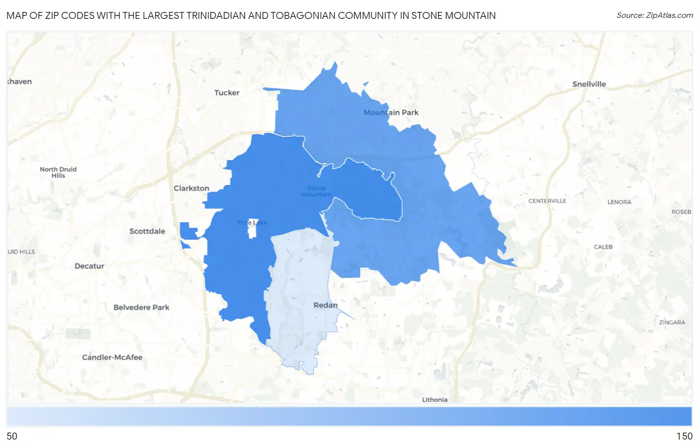Zip Codes with the Largest Trinidadian and Tobagonian Community in Stone Mountain Map