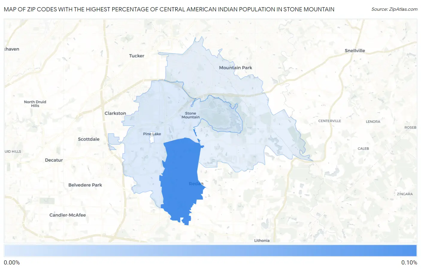 Zip Codes with the Highest Percentage of Central American Indian Population in Stone Mountain Map