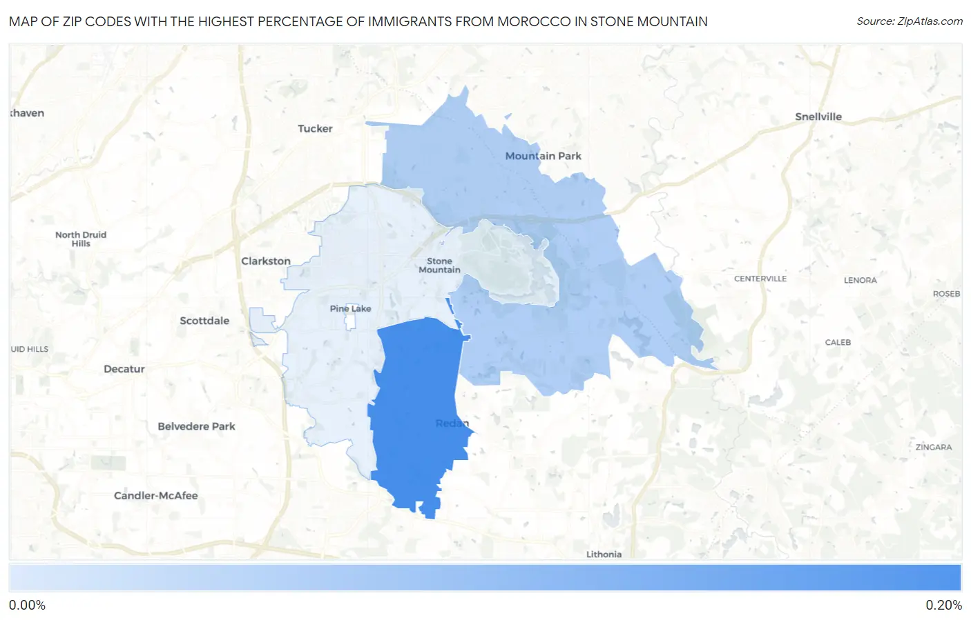 Zip Codes with the Highest Percentage of Immigrants from Morocco in Stone Mountain Map