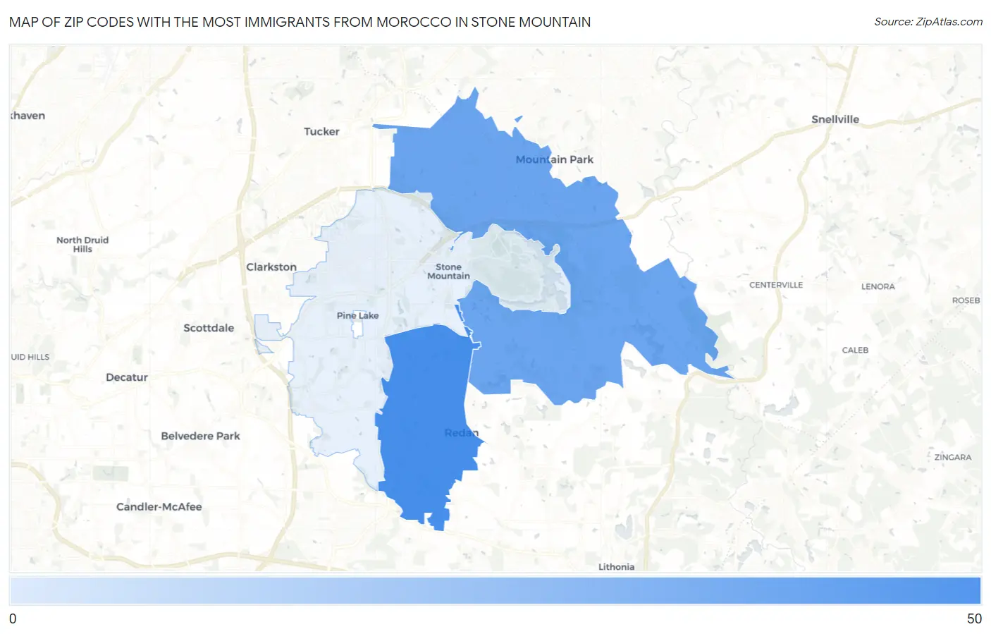 Zip Codes with the Most Immigrants from Morocco in Stone Mountain Map