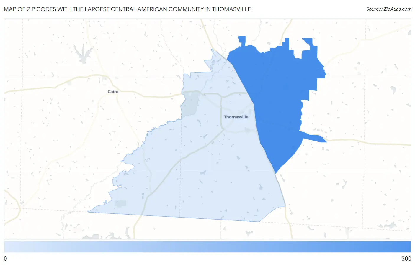 Zip Codes with the Largest Central American Community in Thomasville Map