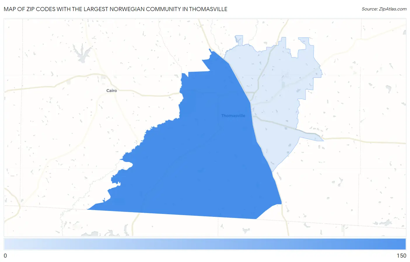 Zip Codes with the Largest Norwegian Community in Thomasville Map