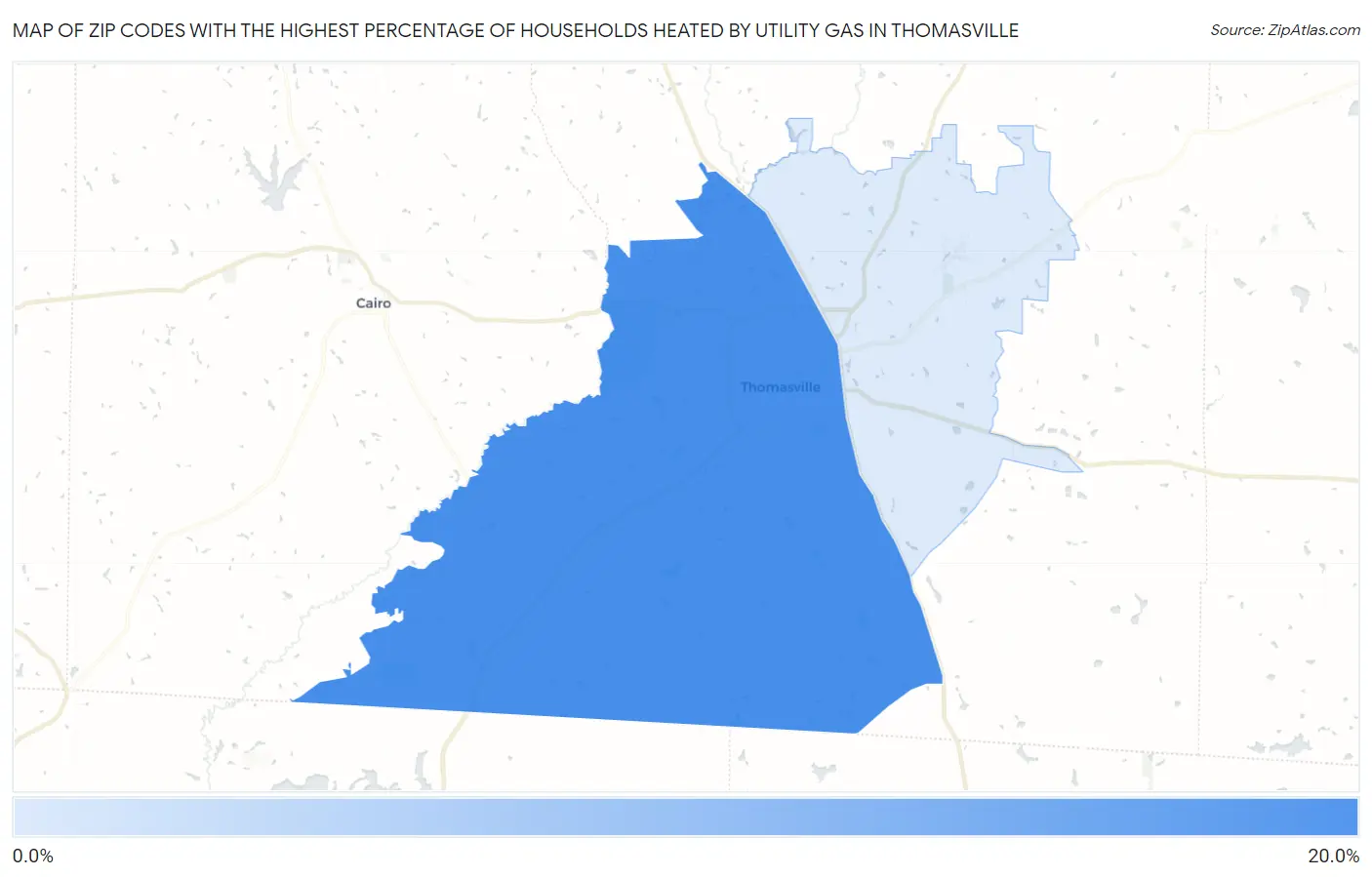 Zip Codes with the Highest Percentage of Households Heated by Utility Gas in Thomasville Map