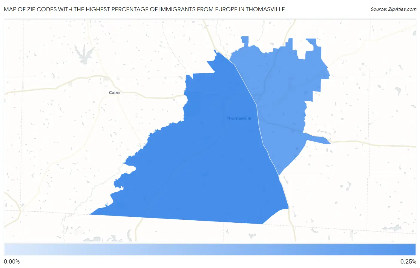 Zip Codes with the Highest Percentage of Immigrants from Europe in Thomasville Map