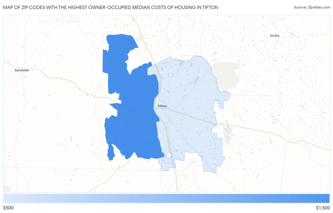 Zip Codes with the Highest Owner-Occupied Median Costs of Housing in Tifton Map