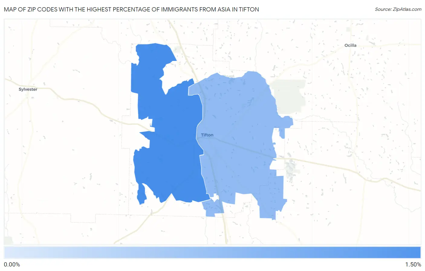 Zip Codes with the Highest Percentage of Immigrants from Asia in Tifton Map