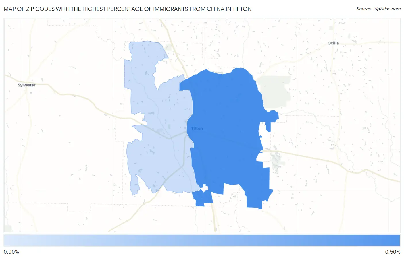 Zip Codes with the Highest Percentage of Immigrants from China in Tifton Map