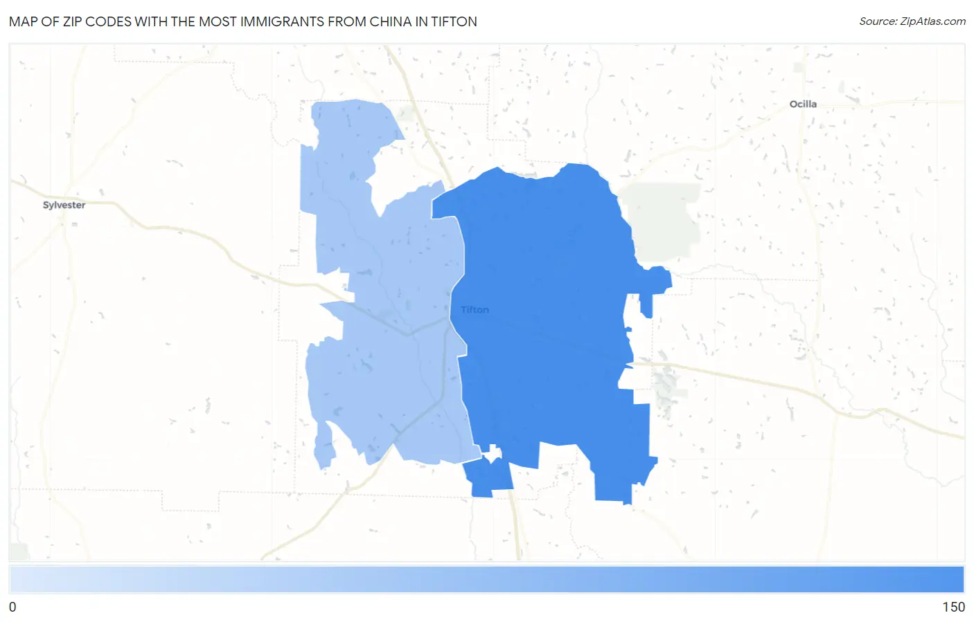 Zip Codes with the Most Immigrants from China in Tifton Map