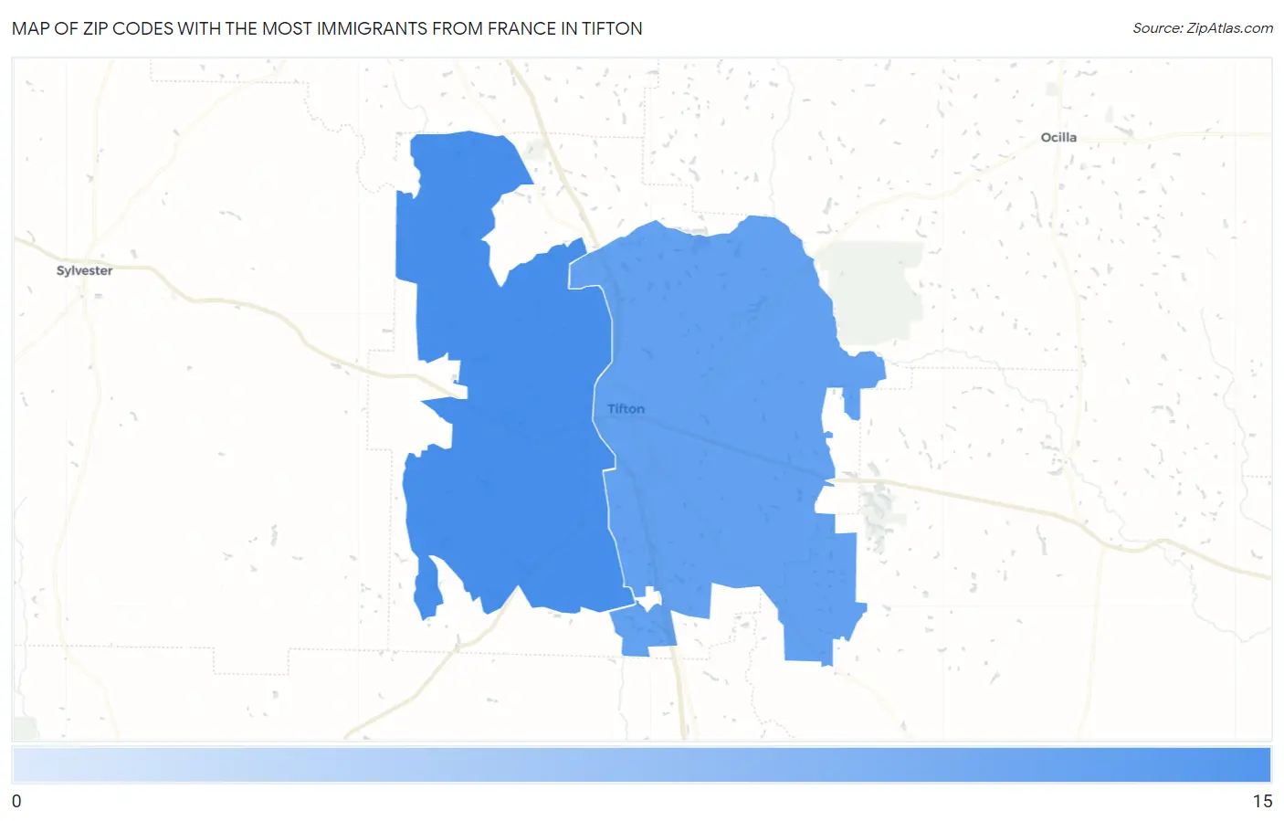 Zip Codes with the Most Immigrants from France in Tifton Map