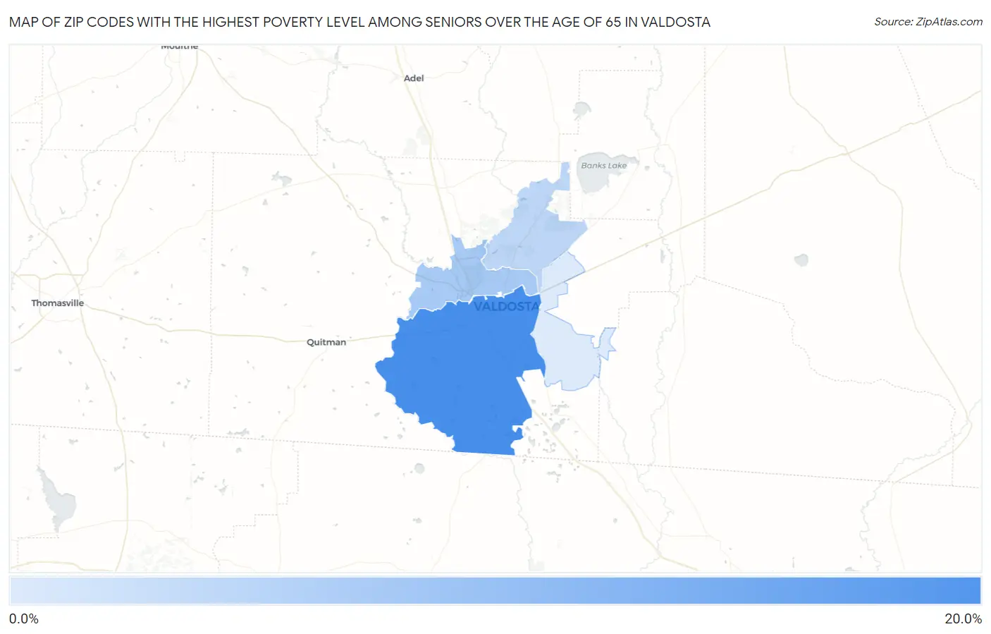 Zip Codes with the Highest Poverty Level Among Seniors Over the Age of 65 in Valdosta Map