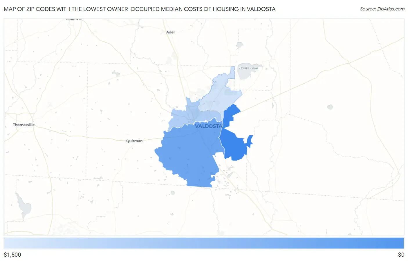 Zip Codes with the Lowest Owner-Occupied Median Costs of Housing in Valdosta Map