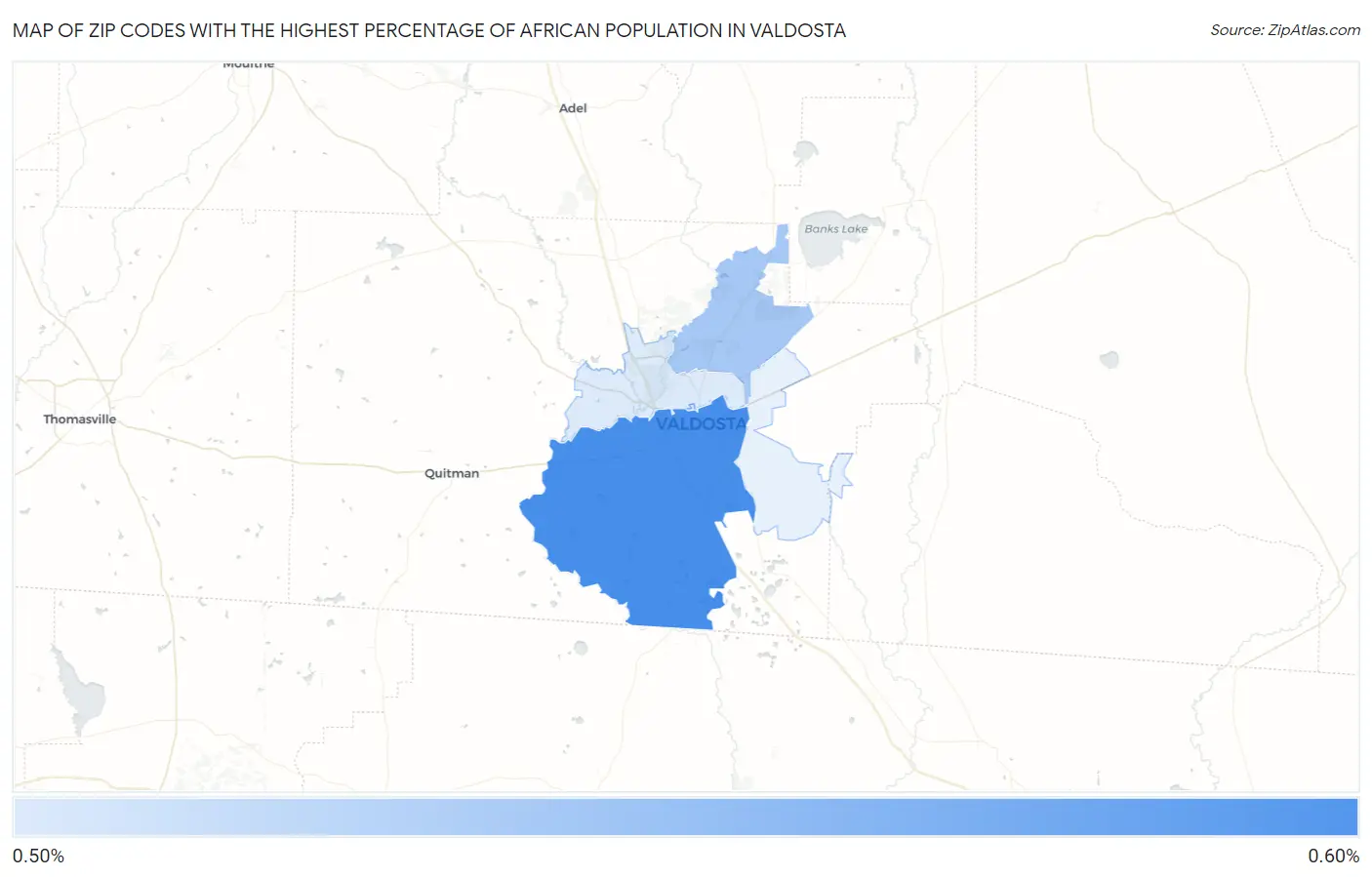 Zip Codes with the Highest Percentage of African Population in Valdosta Map