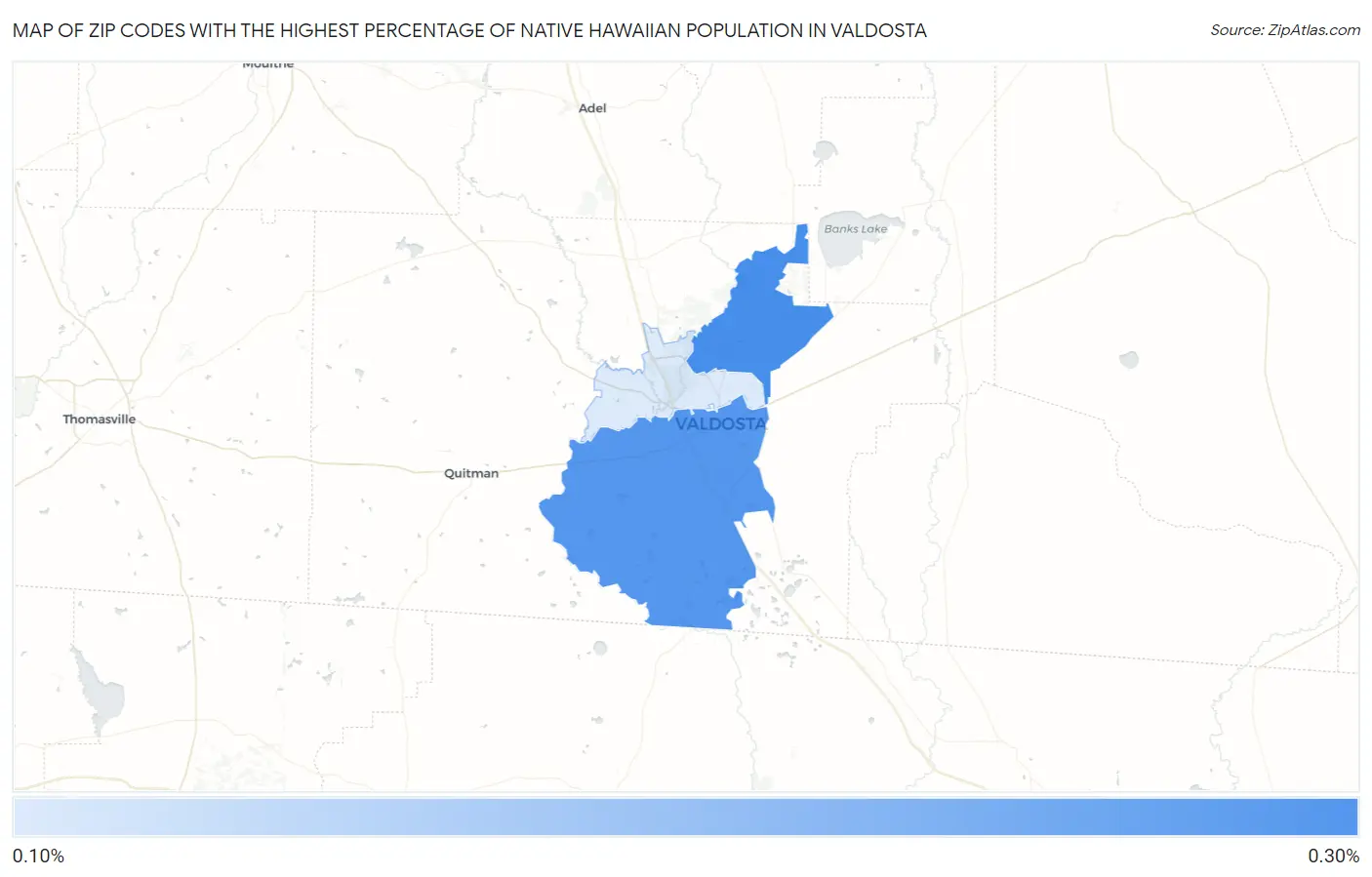 Zip Codes with the Highest Percentage of Native Hawaiian Population in Valdosta Map