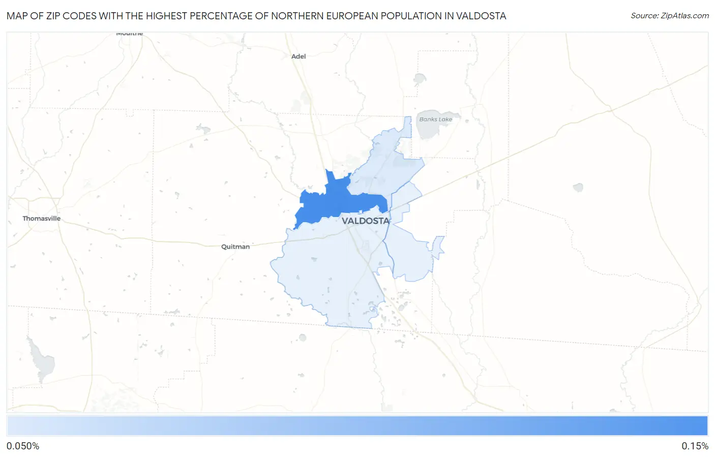 Zip Codes with the Highest Percentage of Northern European Population in Valdosta Map