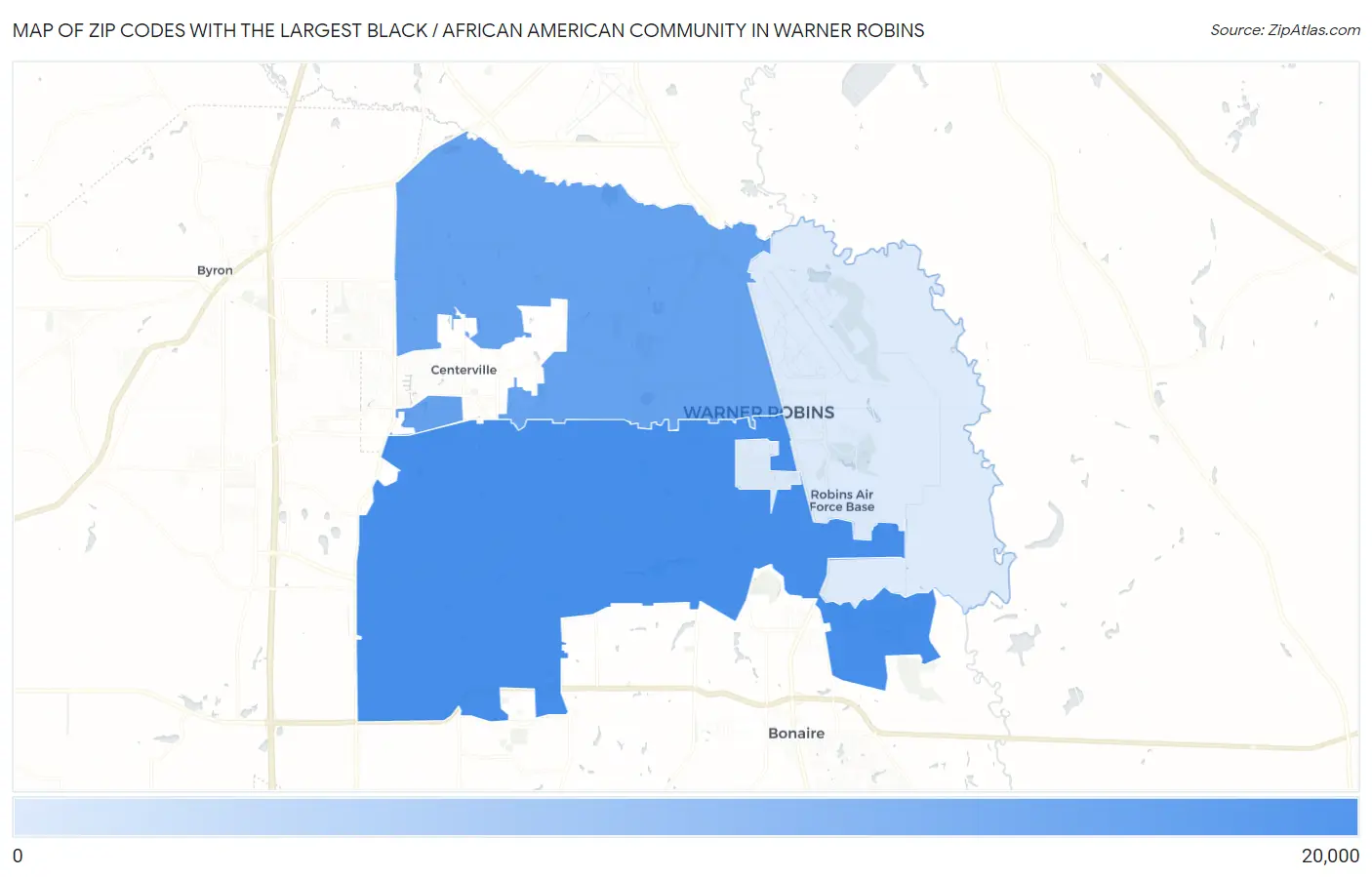 Zip Codes with the Largest Black / African American Community in Warner Robins Map