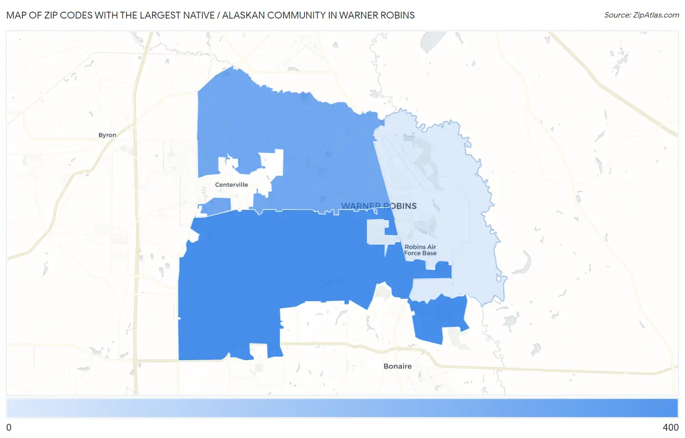 Zip Codes with the Largest Native / Alaskan Community in Warner Robins Map