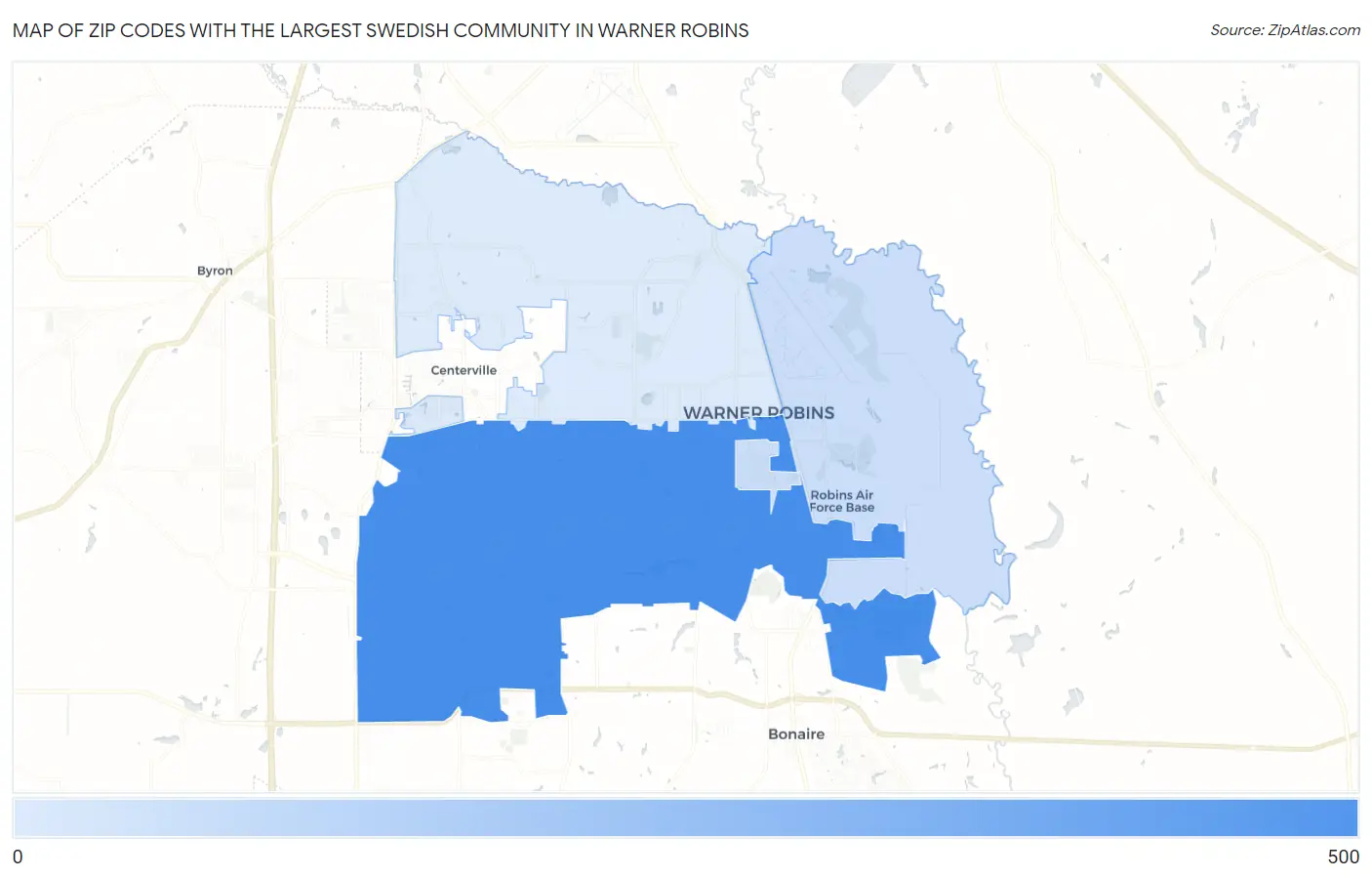 Zip Codes with the Largest Swedish Community in Warner Robins Map