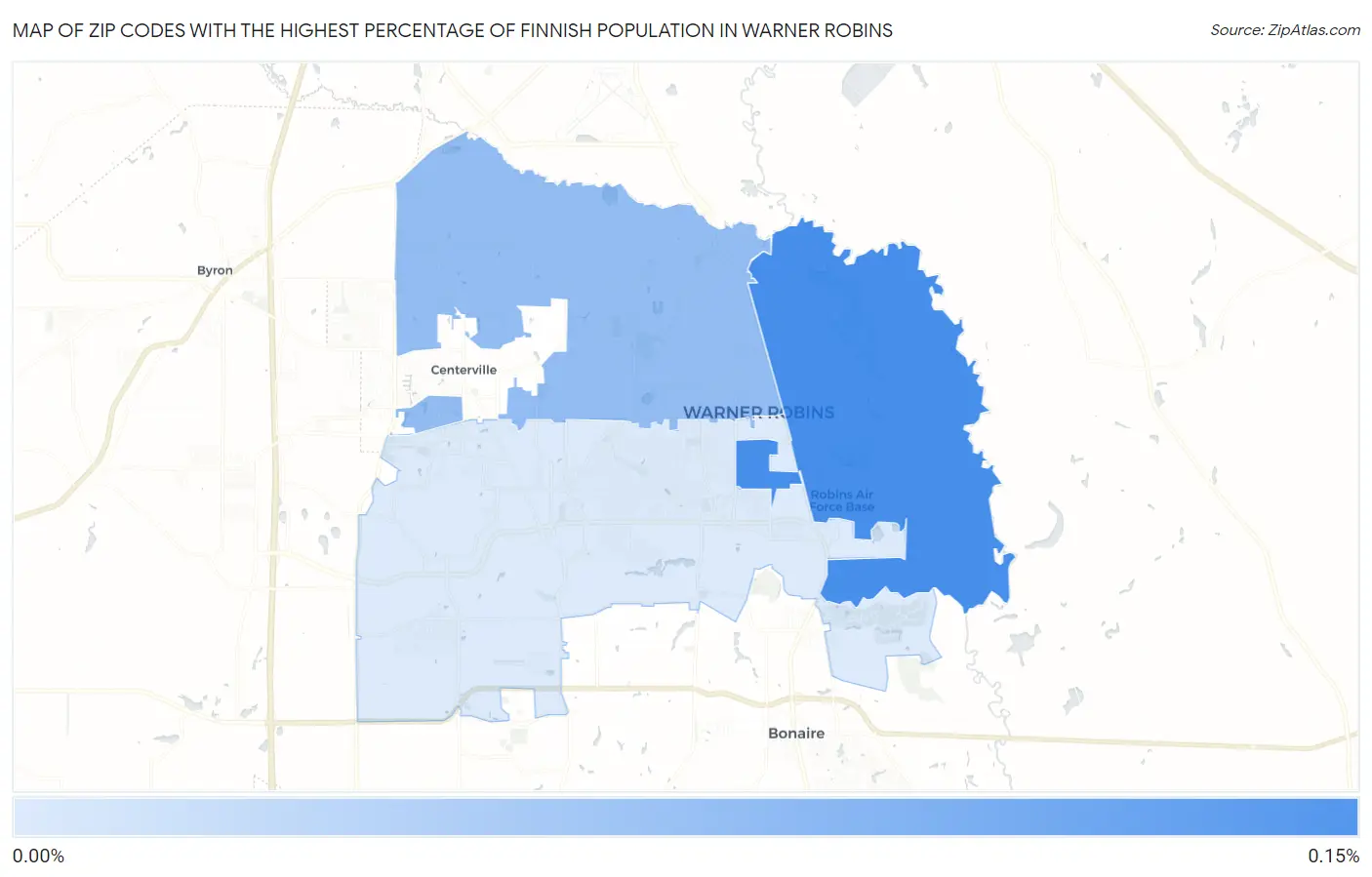 Zip Codes with the Highest Percentage of Finnish Population in Warner Robins Map