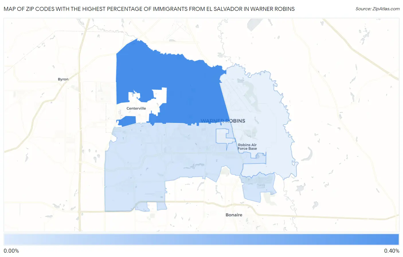 Zip Codes with the Highest Percentage of Immigrants from El Salvador in Warner Robins Map