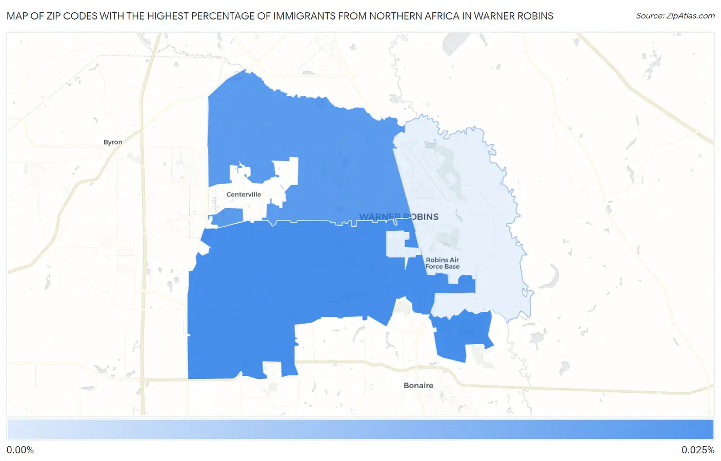 Zip Codes with the Highest Percentage of Immigrants from Northern Africa in Warner Robins Map