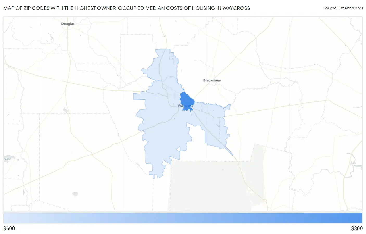 Zip Codes with the Highest Owner-Occupied Median Costs of Housing in Waycross Map