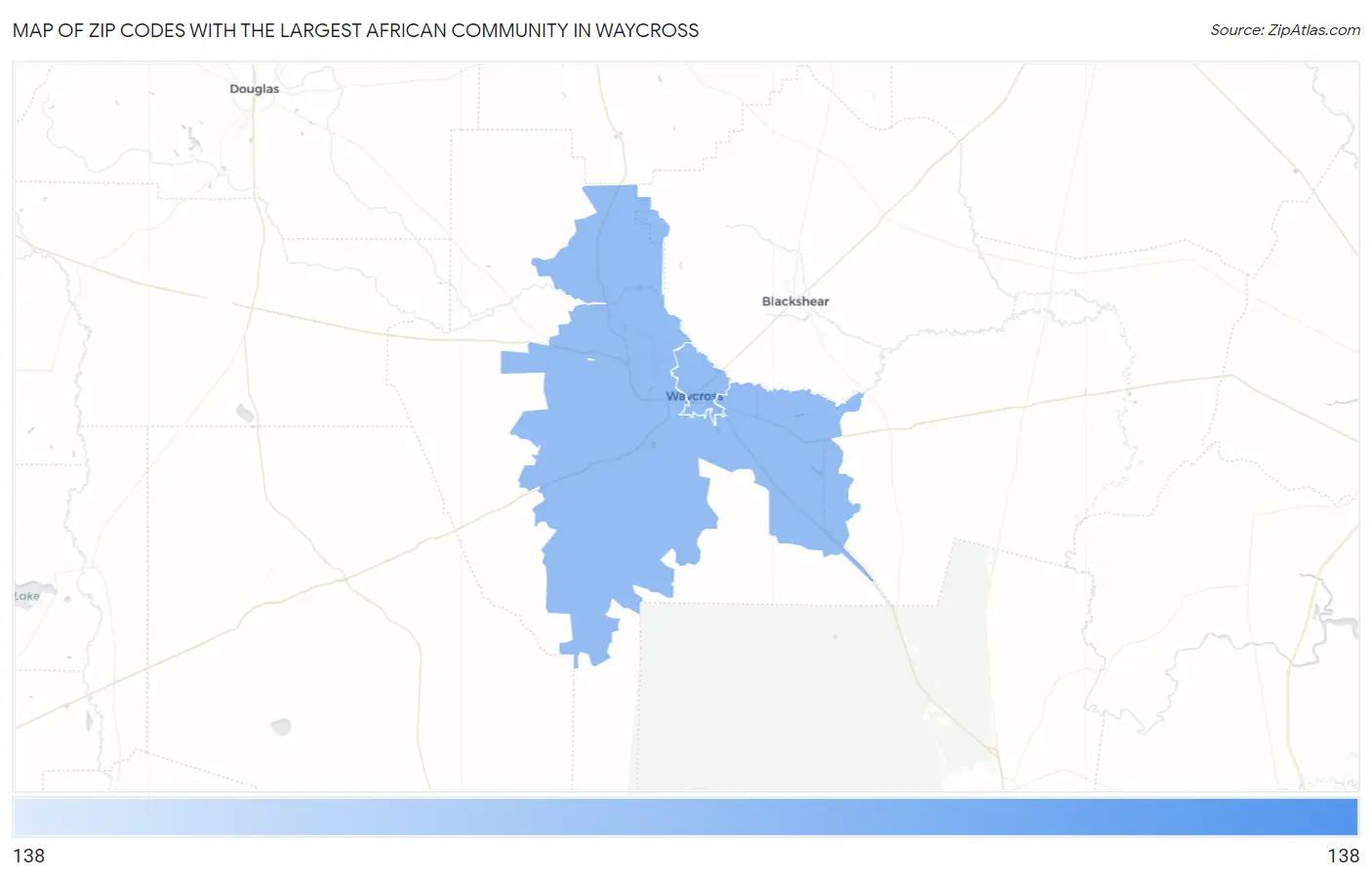 Zip Codes with the Largest African Community in Waycross Map