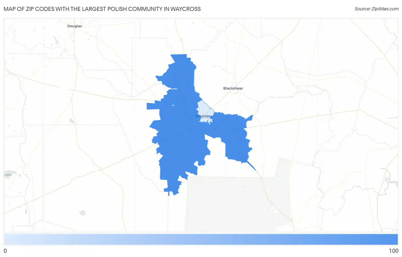 Zip Codes with the Largest Polish Community in Waycross Map