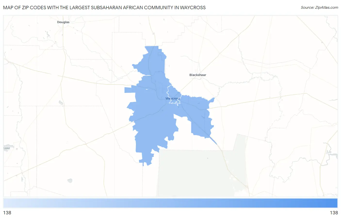 Zip Codes with the Largest Subsaharan African Community in Waycross Map