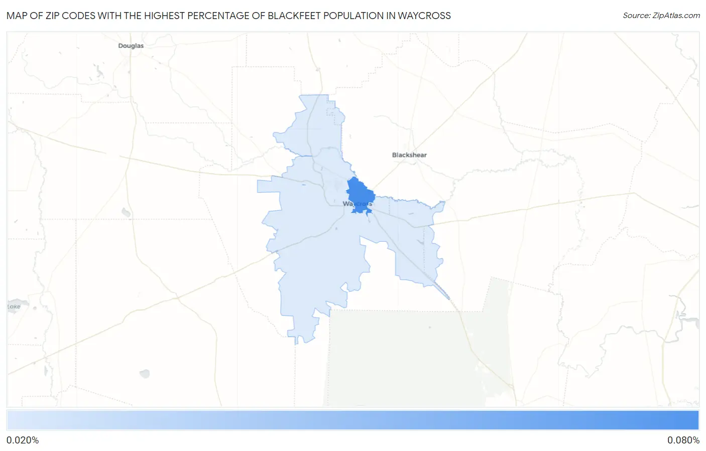 Zip Codes with the Highest Percentage of Blackfeet Population in Waycross Map