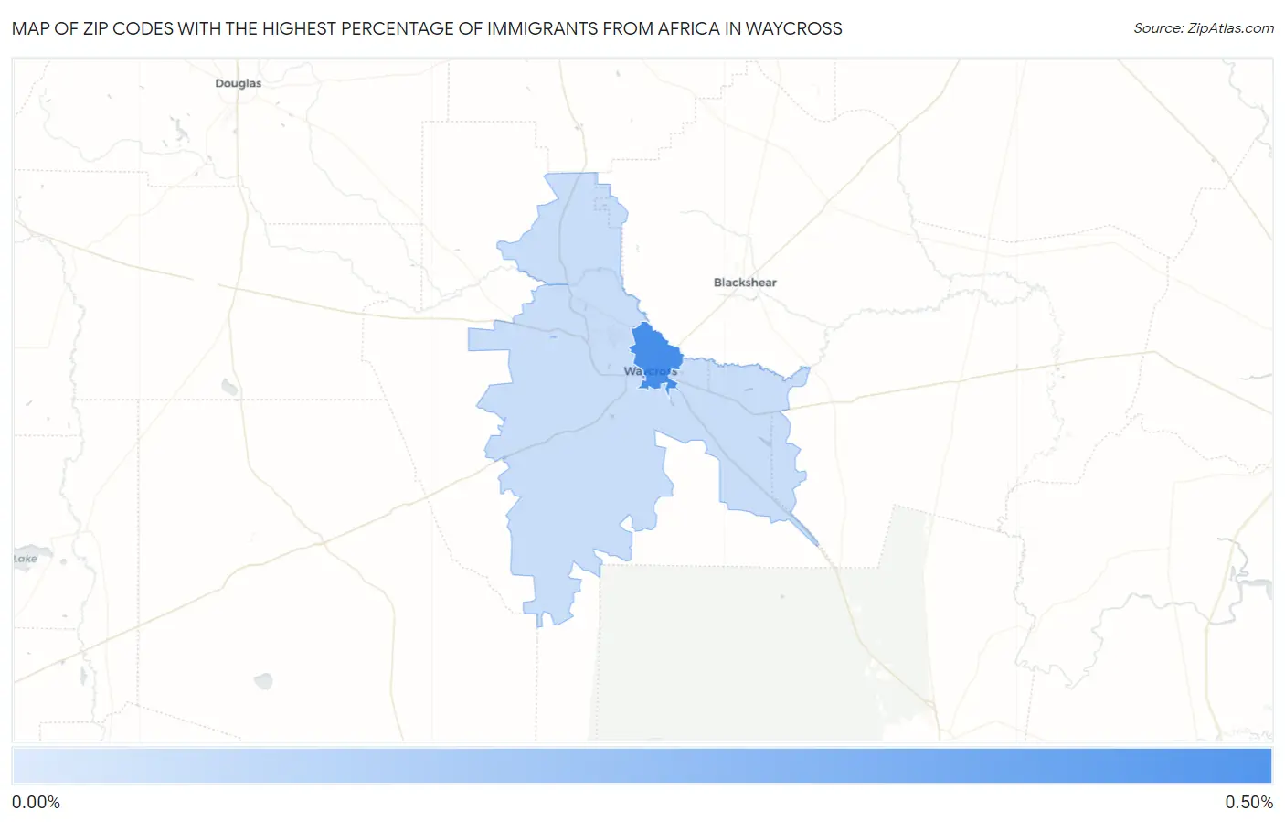 Zip Codes with the Highest Percentage of Immigrants from Africa in Waycross Map